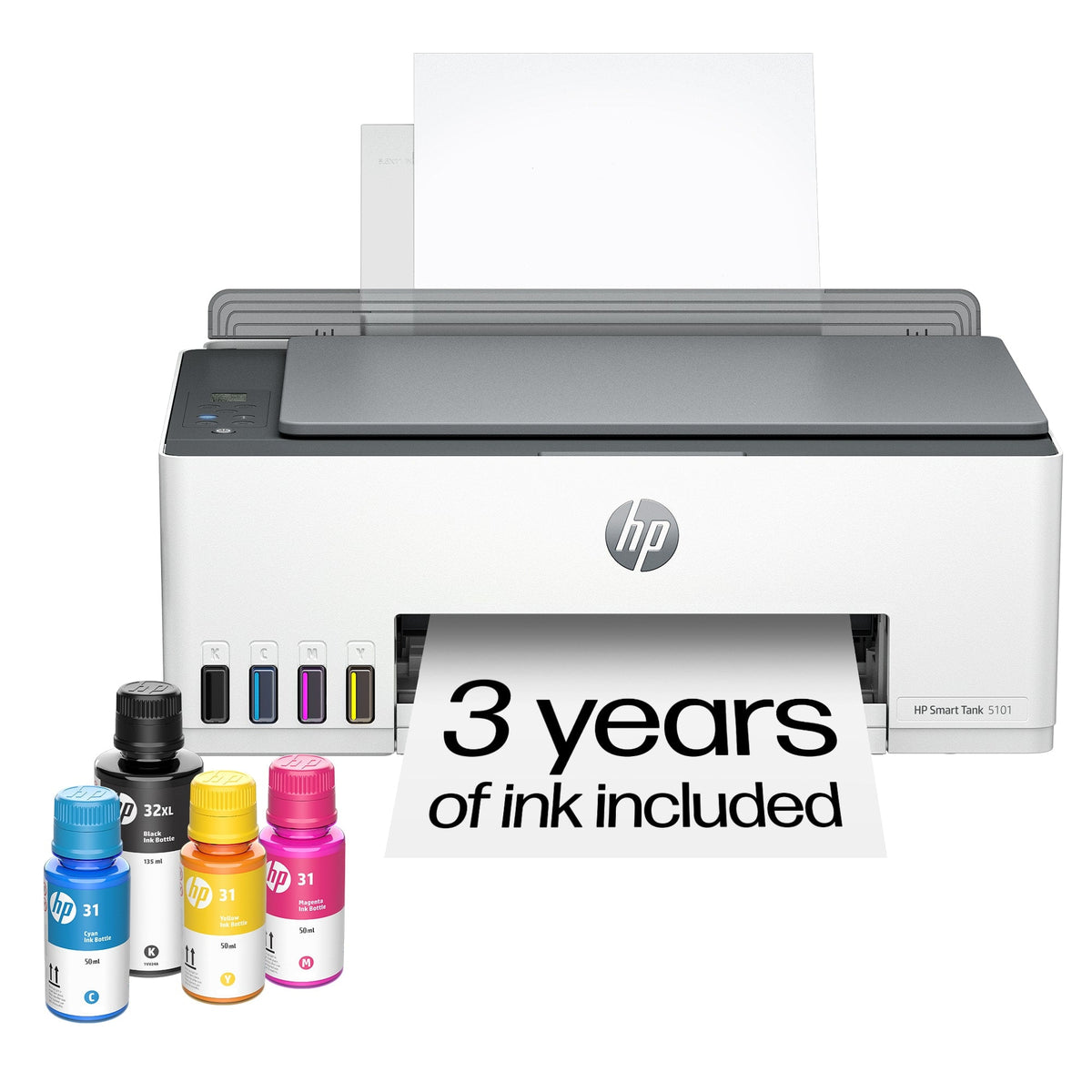 HP - Smart Tank 5101 Wireless AI-Enabled All-in-One Cartridge-Free Supertank Inkjet Printer with 3 Years of Ink Included¹ - White