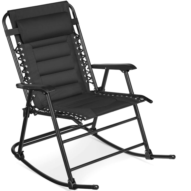 Front. Best Choice Products - Best Choice Products Padded Folding Zero Gravity Rocking Chair with Headrest, Outdoor Camp Chair - Black - Black.