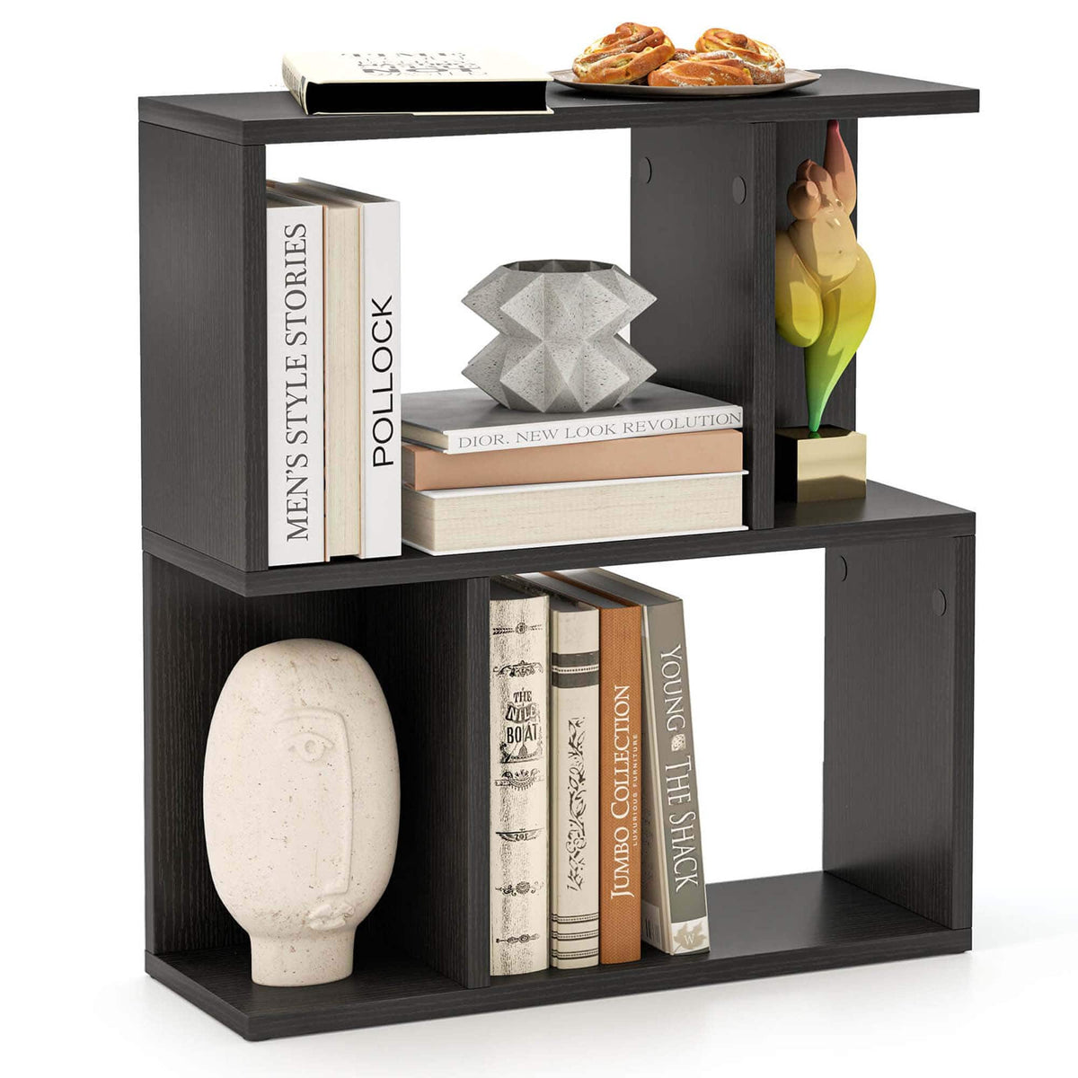 Costway - 1 PCS 3-Tier Bookshelf Geometric Bookcase Side Table with Open Storage Display Shelf - Black