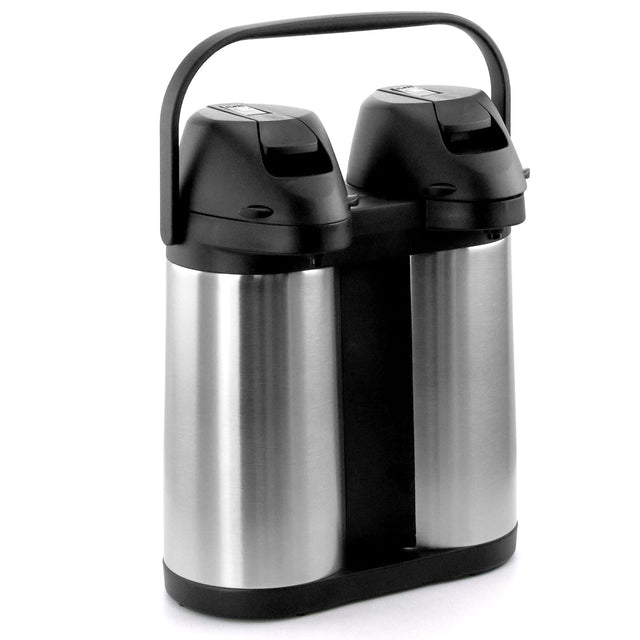 Front. MegaChef - MegaChef Dual 2 Quart Stainless Steel Airpot, Hot Water Dispenser for Coffee and Tea - Silver and Black.
