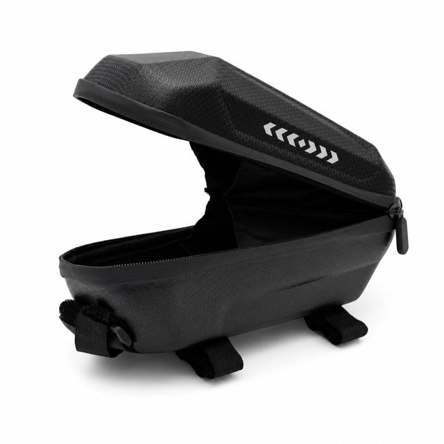 Front. Hover Heart - Water-Resistant EVA Hard Shell Bike Storage Bag, Bicycle Front Bag for Tools, Chargers and Electric Scooter Accessories - Black.