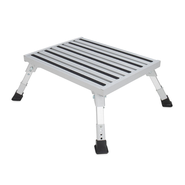 Front. Camco - Camco Folding Aluminum Step Stool, Adjustable Height for RV and Trailers, Silver - Silver.