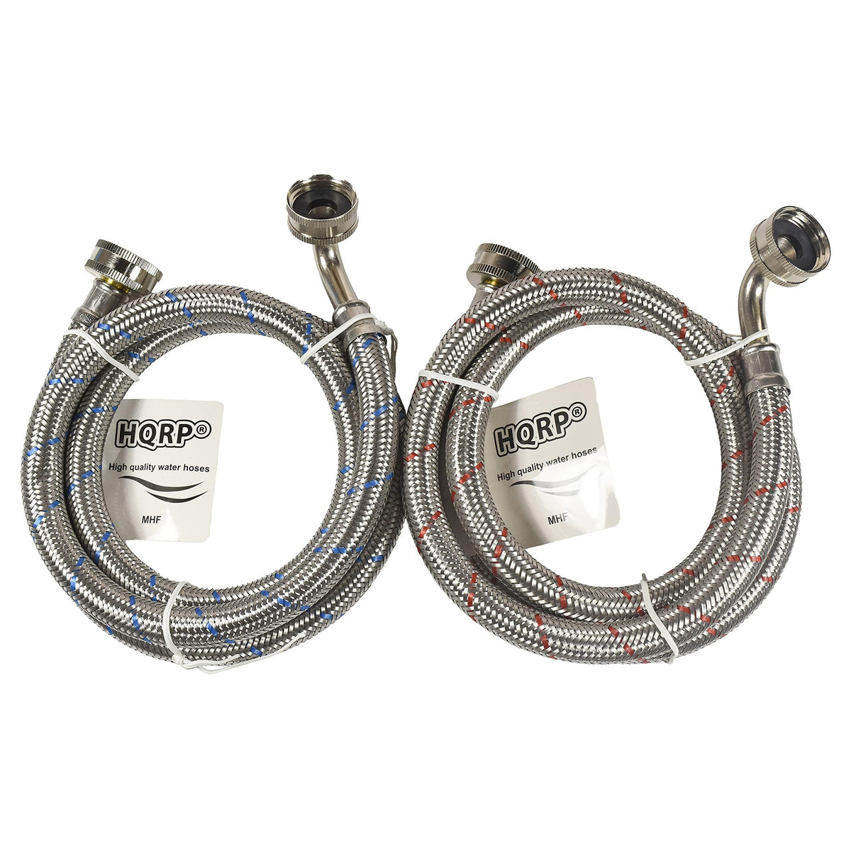 HQRP - Stainless Steel Washing Machine Hoses 4 ft Burst-Proof 90 Degree Elbow 3/4 in FGH 2 Pack