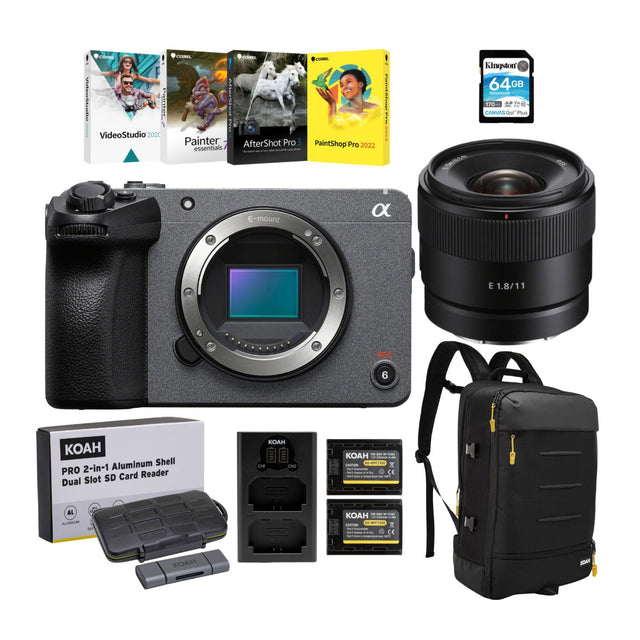 VideoStudio 2020, Painter, AfterShot Pro essentials, PaintShop Pro 2022, Kingston 64GB SD Card, KOAH PRO 2-in-1 Aluminum Shell Dual Slot SD Card Reader, E-mount lens E 1.8/11, REC 6, Aluminum Shell, 170 eF, CANVAS Golf Plus, KOAH battery