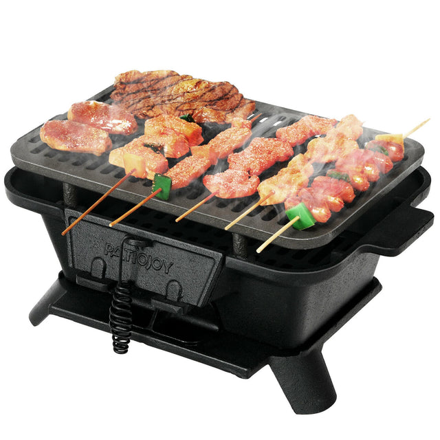 Front. Costway - Heavy Duty Cast Iron Charcoal Grill Tabletop BBQ Grill Stove for Camping Picnic - Black.