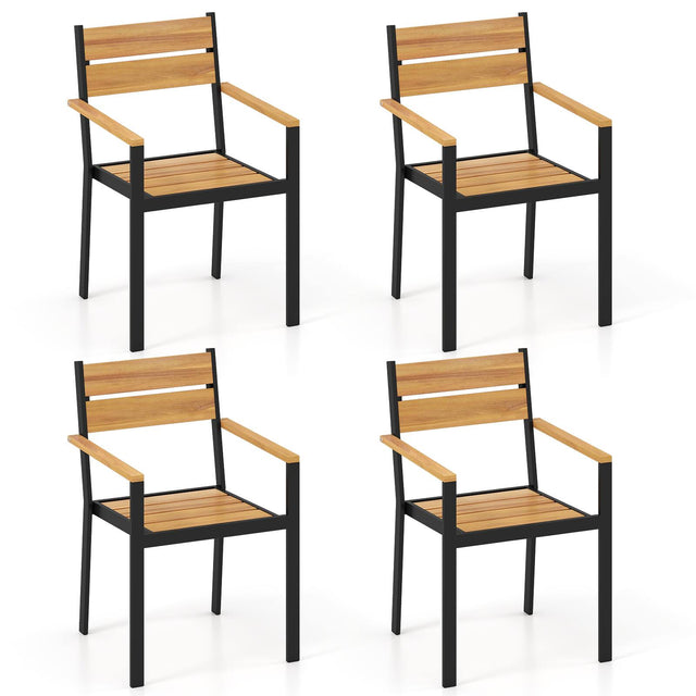 Front. Costway - Costway Patio Dining Chair set of 4 with Heavy-duty Metal Frame Armrest Stackable Chairs - Brown, Black.