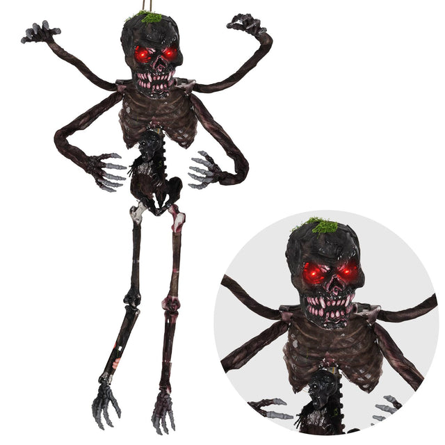 Front. Gymax - Gymax 6 FT Animated Halloween Decoration Hanging Zombie Light-up Eyes Poseable Arms - Black.