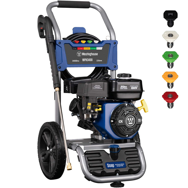Westinghouse - 3400 PSI 2.6 GPM Gas Powered Axial Cam Pump Cold Water Pressure Washer with Soap Tank and 5 Quick Connect Tips - Blue