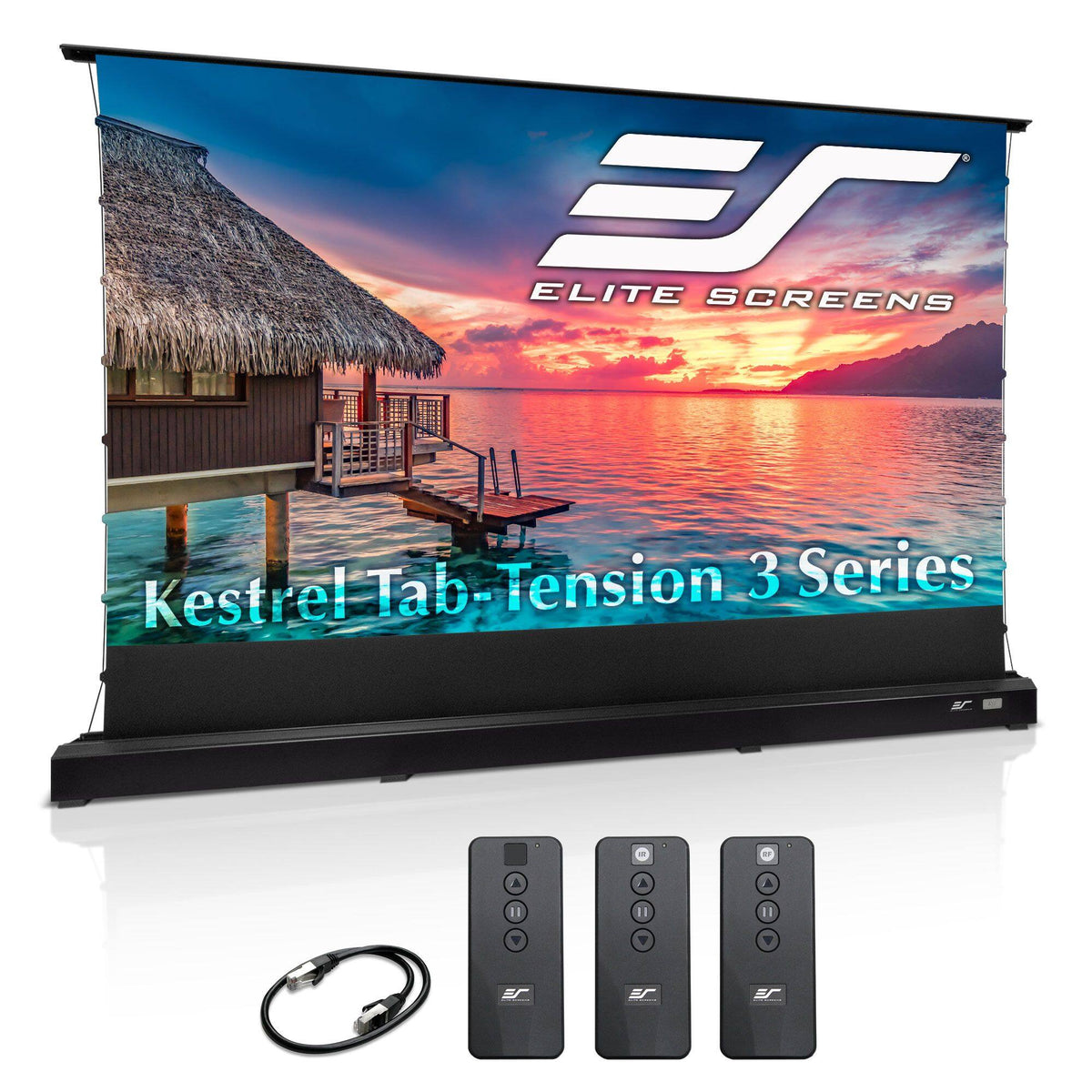 Elite Screens - Kestrel Tab-Tension3,150"Diag,16:9,Electric Floor-Rising MatteWhite UST/Std Throw 4K Screen,Programmable Rise FTE150H3 - Black