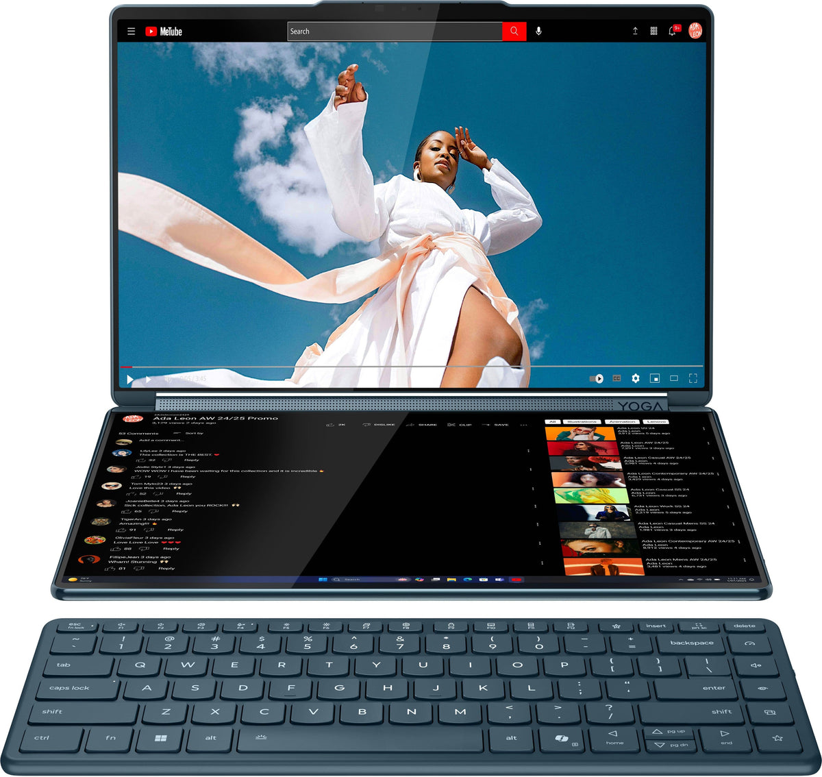Lenovo - Yoga Book 9i 2-in-1 14" 2.8K Dual Screen OLED Touchscreen Laptop - Intel Core Ultra 7 255H 2025 - 16GB RAM - 1TB SSD - Tidal Teal