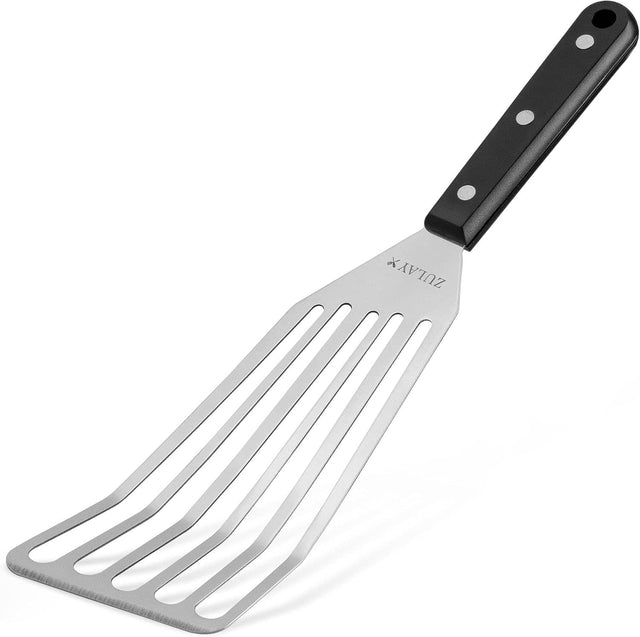 Front. Zulay Kitchen - Zulay Kitchen Stainless Steel Fish Turner Spatula - 12.4” Flexible Heat-Resistant Slotted Turner for Non-Stick Cookware - Black.