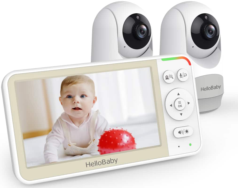HelloBaby - HB6256 Video Baby Monitor with 2 Cameras, Remote Pan-Tilt-Zoom, 1000ft Range, 5.0" LCD, Night Vision - White