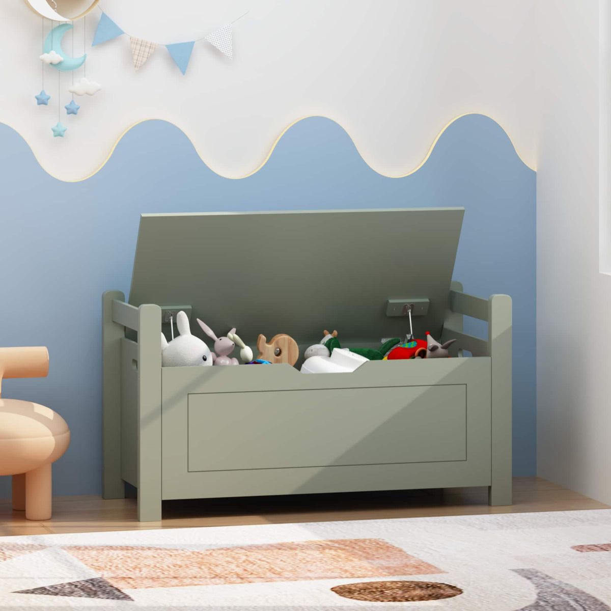 Z-Edge - Kids Storage Bench, Wooden Toy Box Chest, Large Storage Cabinet with Safety Hinge, Flip-Top Lid for Nursery, Playroom - Green