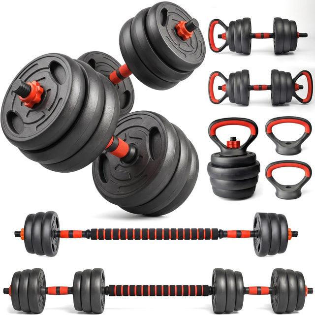 Front. Loheer - Loheer Adjustable Dumbbell Set 66 lb Convertible Weights for Home Gym Barbell Kettlebell Workouts - Black and Red.