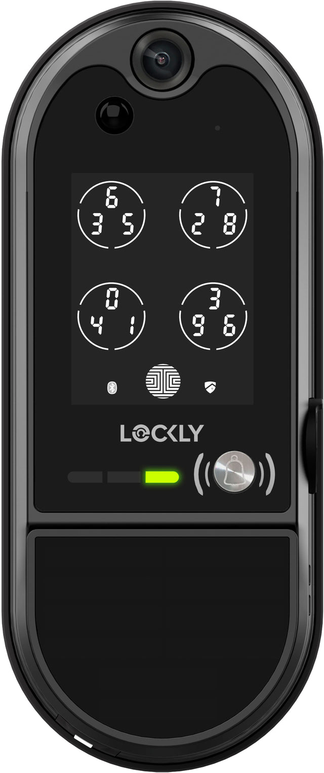 Front. Lockly - Vision Elite Smart Lock Deadbolt with with App/Keypad/Biometric/Voice Assistant/Key Access Solar Charging - Matte Black.