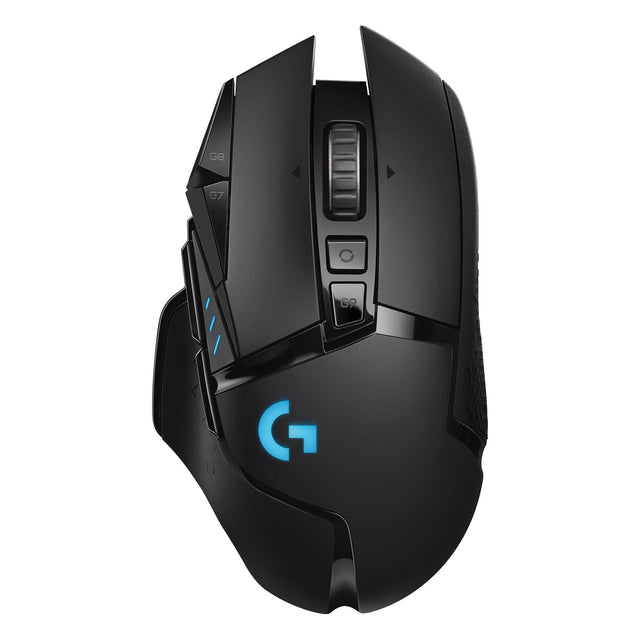 Front. Logitech - G502 Lightspeed Wireless Optical Gaming Mouse with RGB Lighting - Black.