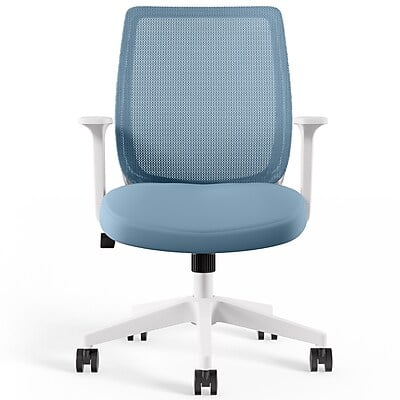Front. Staples - Staples Essentials Ergonomic Fabric Swivel Task Chair, Light Blue (UN60409) - Light Blue.