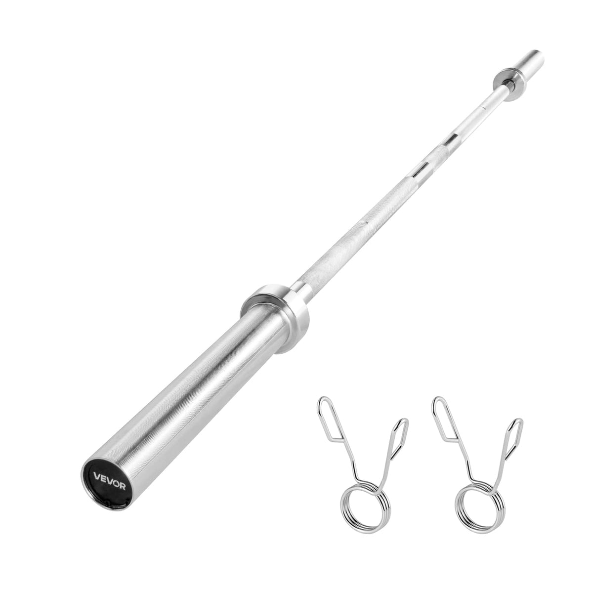 VEVOR - 6FT Barbell Bar, Fits 2-Inch Weight Plates, Chrome Plated Barbell Bar with Knurled Grip for Strength Training - Silver