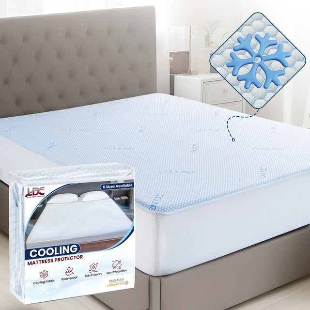 LDC - FIT COOLING  
6 Sizes Available  
COOLING MATTRESS PROTECTOR  
Dust Protection  
Skin Friendly Fabric  
Waterproof  
COOLING  
DEX-TEX  
STANDARD 100
