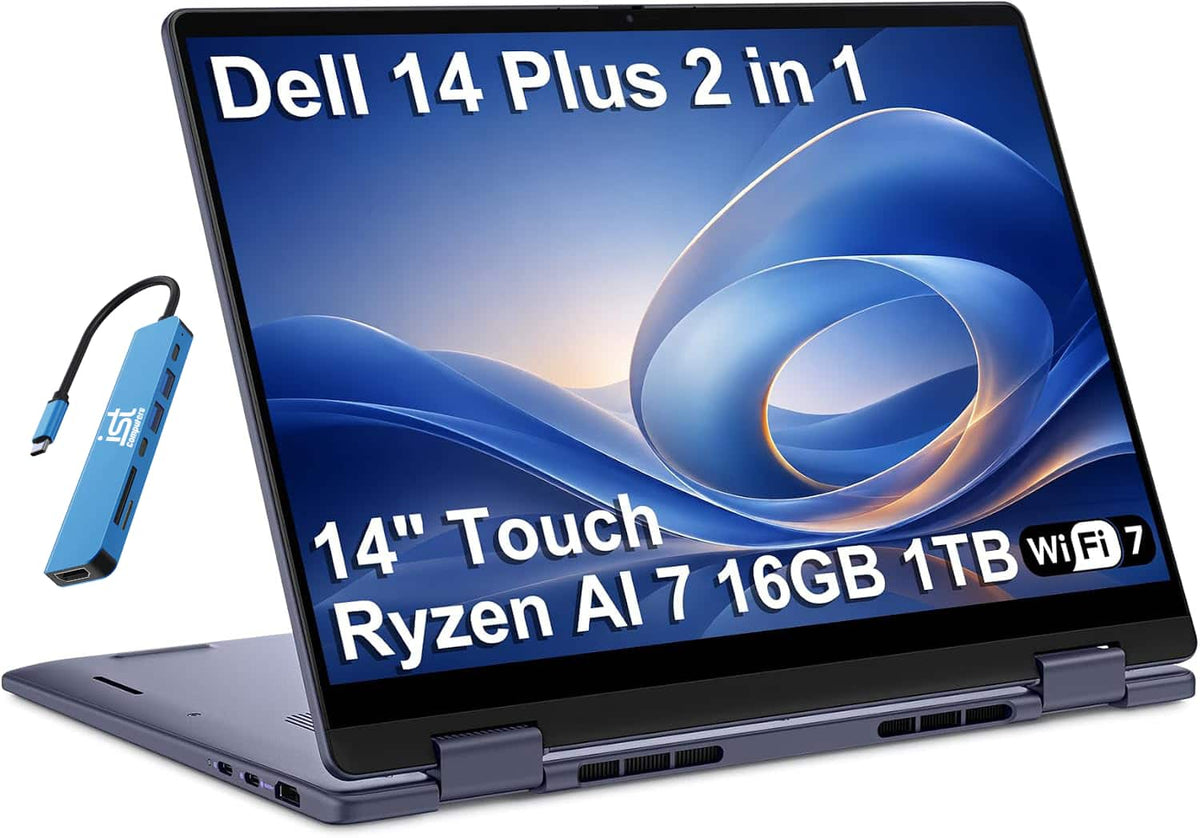 Dell - Plus 14" FHD+ 2-in-1 Touchscreen Laptop - AMD Ryzen AI 300 Series AI 7 350 2025 - 16GB Memory - 1TB SSD - Copilot+ PC - Midnight Blue