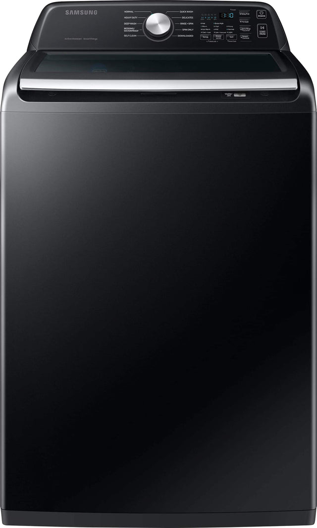 Front. Samsung - 4.7 Cu. Ft. High-Efficiency Smart Top Load Washer with Active WaterJet - Black.