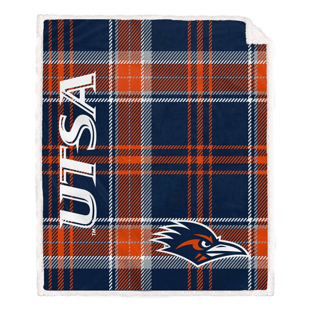 Front. Pegasus - UTSA Roadrunners 50" x 60" Playmaker Plaid Ultra Cozy Sherpa Throw - Multicolor.