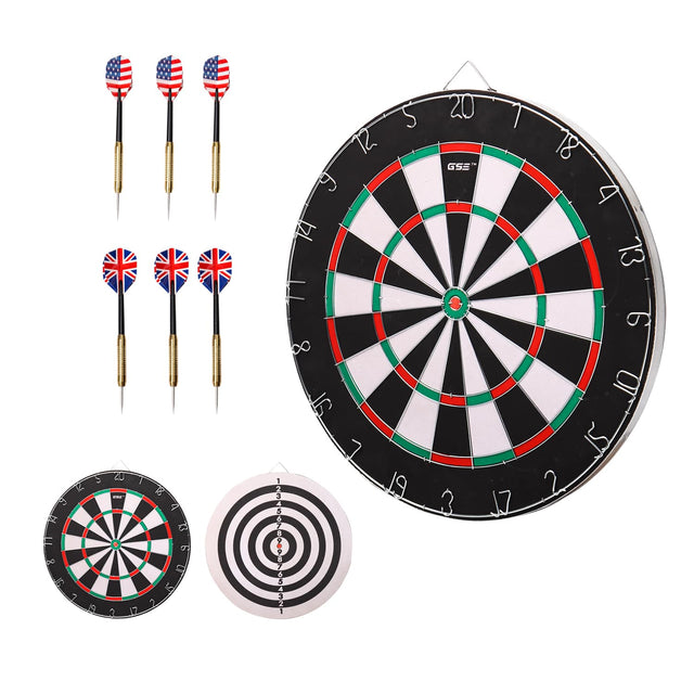 Front. GSE Games & Sports Expert - 18"x1" 2-in-1 Flocking Dartboard Game Set with six 17G Steel Tip Darts. Bullseye and Dart Board Games Set - multicolor.