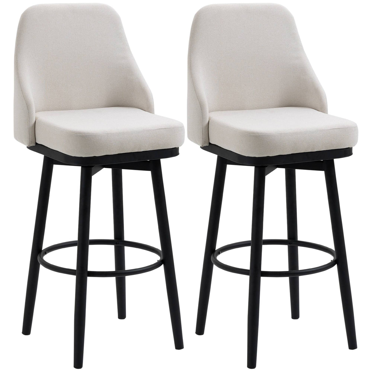Homcom - Height Bar Stools Set of 2, Modern 360° Swivel Kitchen Chairs with Steel Legs and Footrest - White