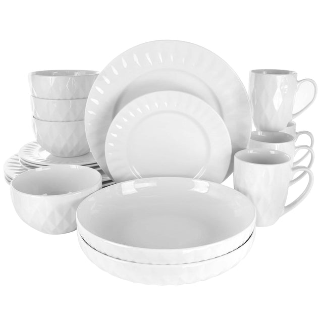 Front. Elama - Elama Sienna 18 Piece Porcelain Dinnerware Set in White - White.