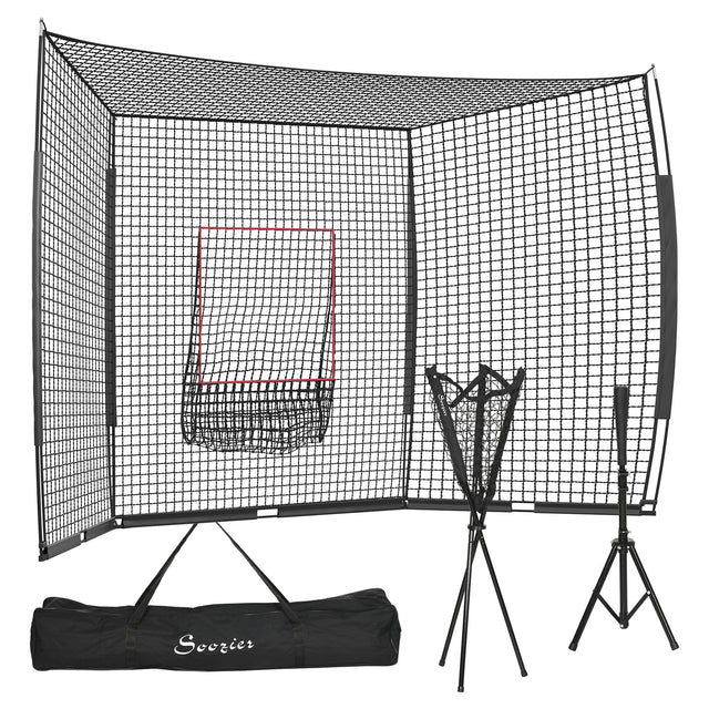 Front. Soozier - and Baseball Net with Strike Zone, Tee, Caddy - Black.