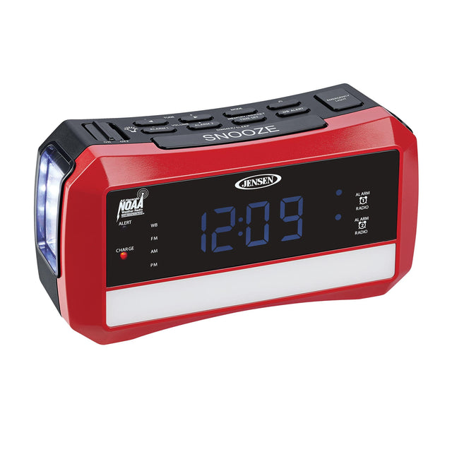 JENSEN SNOOZE

NOAA ALERT

12:09

ALARM 1
ALARM 2

RADIO
FM
AM
PM

CHARGE