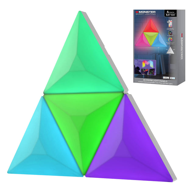 MONSTER SMART LIGHTING  
4 PACK - 6.5"  
30 PRISM LIGHT PANELS  
Smart Enertocking  
4 3D PRISM LIGHT PANELS  
Smart Introducing Motion Color Flow Wall Lights