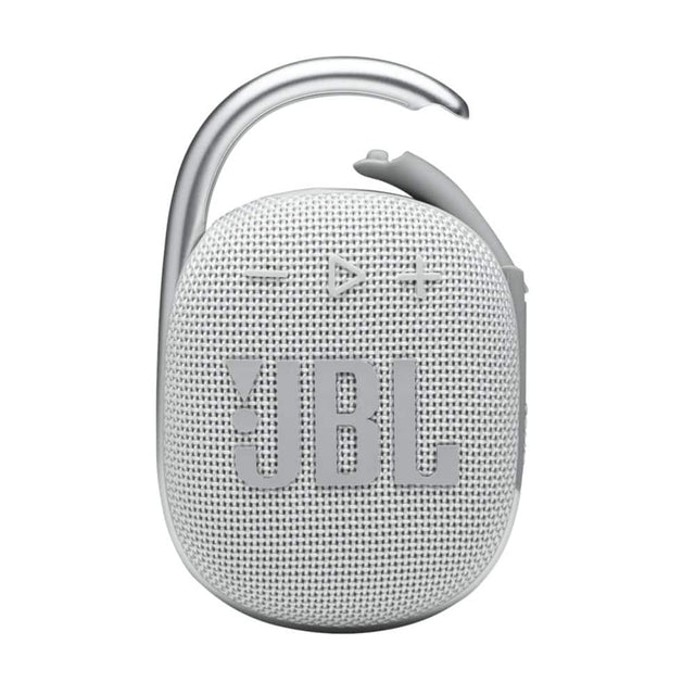 Front. JBL - Clip 4 Portable Mini Bluetooth Speaker, IP67, 10h - White Colour.