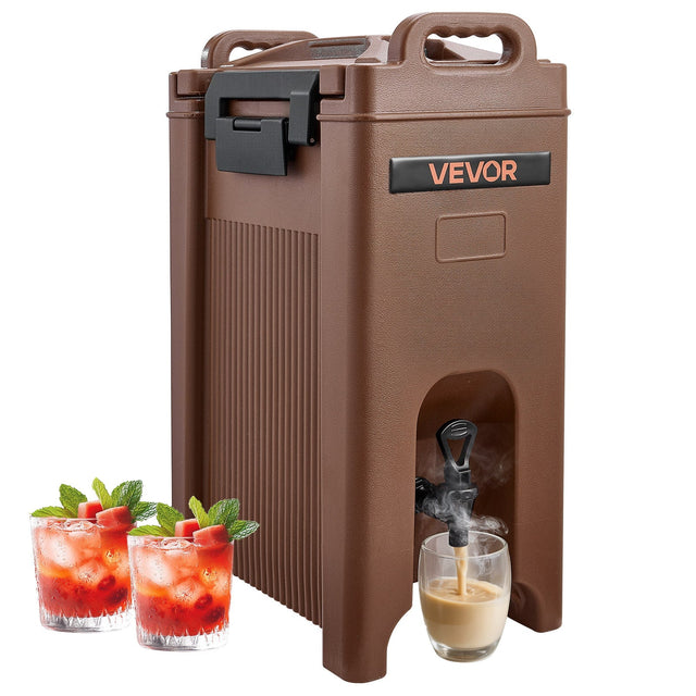 Front. VEVOR - Insulated Beverage Dispenser, 5 Gal/19L Hot and Cold Beverage Server with Spigot & Handle, Food-Grade Drink Dispenser - Brown.