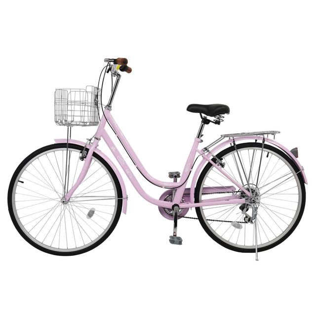 Front. Winado - 26" Beach Cruiser Bike, Commuter Bicycle, 7 Speed/Linear Pull Brakes/Widen Seat Men & Women Bike, Adult  Teens Bicycle - PINK.