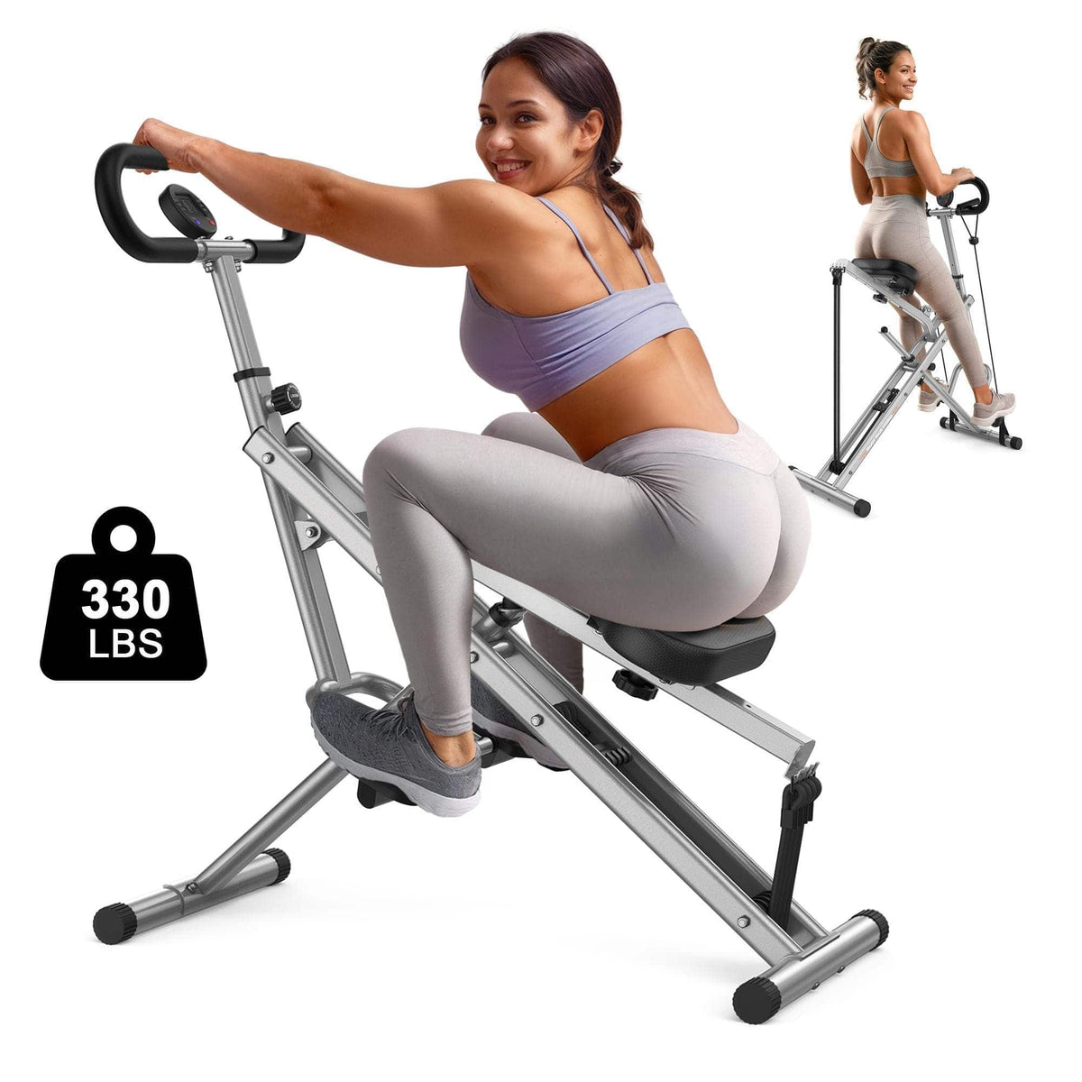 FED Fitness - 2 in 1 Foldable Squat Machine, Squat Assist Rower for Glutes and Thighs, 4 Adjustable Resistance Levels - Gray