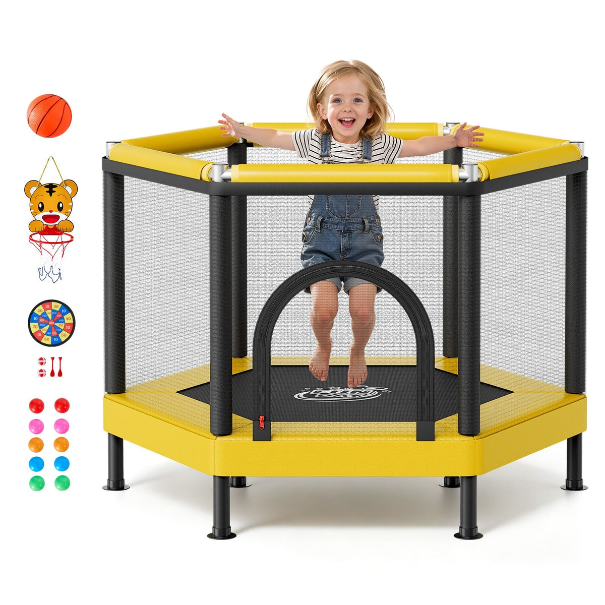 VEVOR - Trampoline for Kids, Toddler Mini Trampoline, 132 lbs Capacity Indoor Outdoor Play Toys with Enclosure Net - Yellow