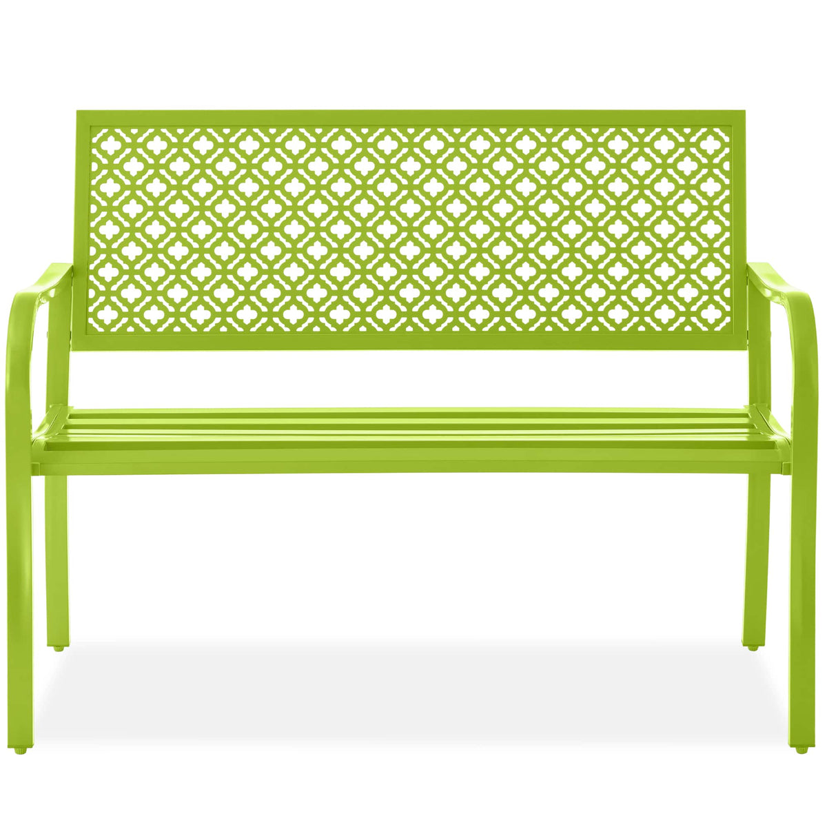 Best Choice Products - Indoor Outdoor Steel Garden Bench w/ Geometric Backrest, Foot Levelers - Lime Green