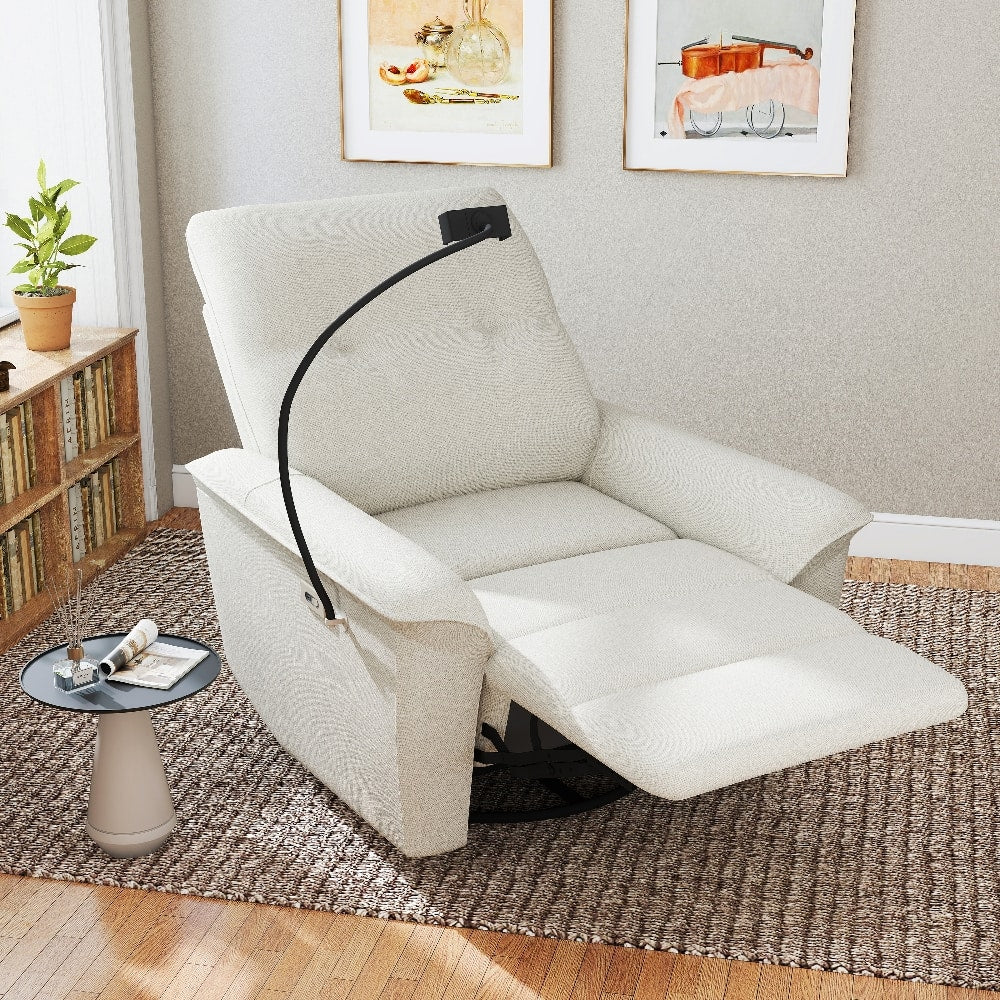 Loheer - Power Swivel Rocker Recliner Chair Electric Glider Reclining Sofa with USB Ports Phone Holder - Beige-gray