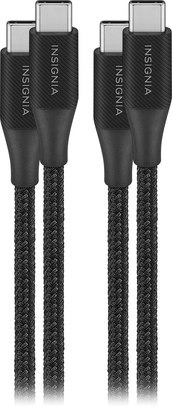 Insignia™ - 4' USB-C to USB-C Braided Charge-and-Sync Cables (2-Pack) - Black
