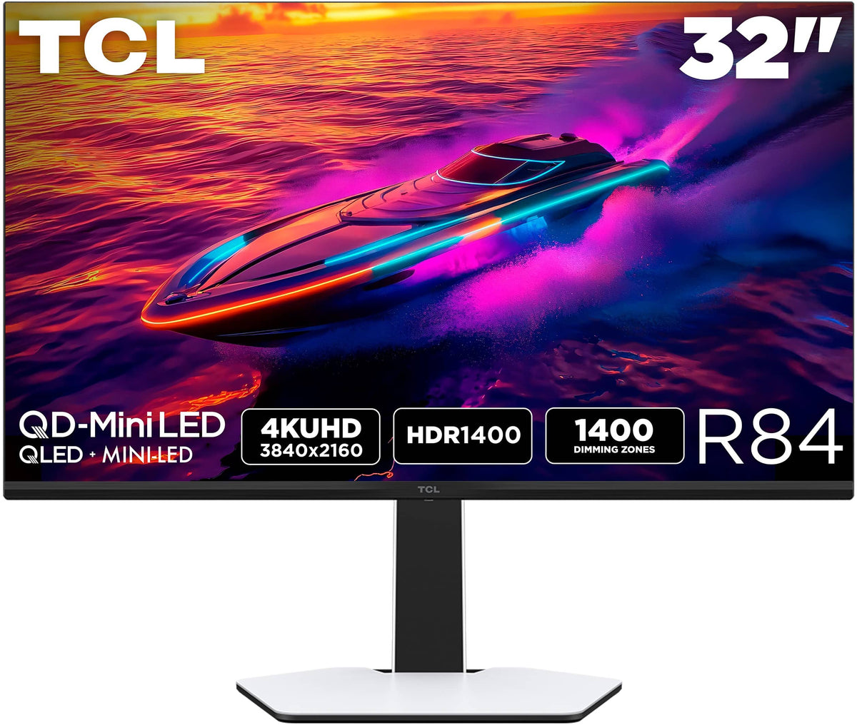 TCL - R84 32" QD Mini LED 4K UHD 165Hz 1ms AMD FreeSync Premium Gaming Monitor with DisplayHDR 1400 (USB C, DisplayPort, HDMI) - Black and White