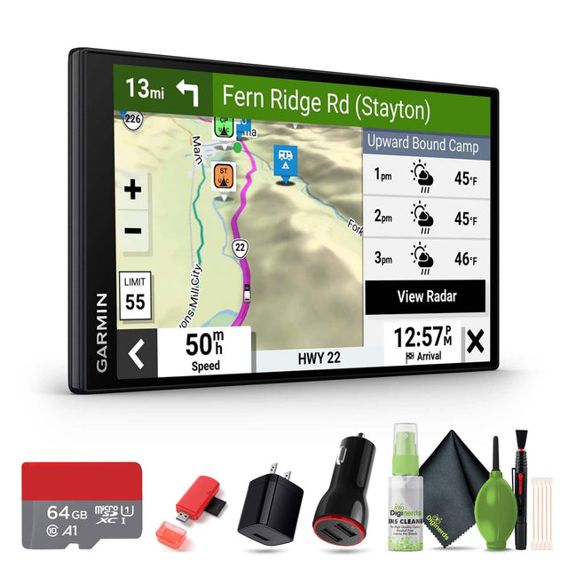 GARMIN  
13mi Fern Ridge Rd (Stayton)  
226 CP C ma Mai Upward Bound Camp F0A A ST  
1pm 45F  
2pm 45F  
3pm 46F  
Fork  
LIMIT 55  
50m  
Speed  
HWY 22  
12:57 PM  
Arrival  
View Radar  
PA X  
GB XC I  
64GB microSDXC I  
Dignards INS CLEANER  
Dignards