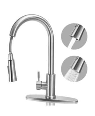 Sugift - Pull-Down Kitchen Faucet 360° Rotation Dual Water Modes 304 Stainless Steel - Silver