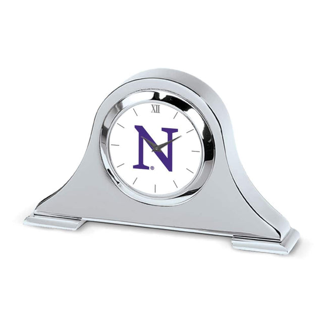 Front. Jardine - Northwestern Wildcats Primary Team Logo Napoleon Desk Clock - Silver.