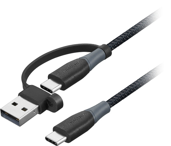 Insignia™ - 6’ 2-in-1 USB-C to USB-C Charge-and-Sync Cable with USB Adapter - Black