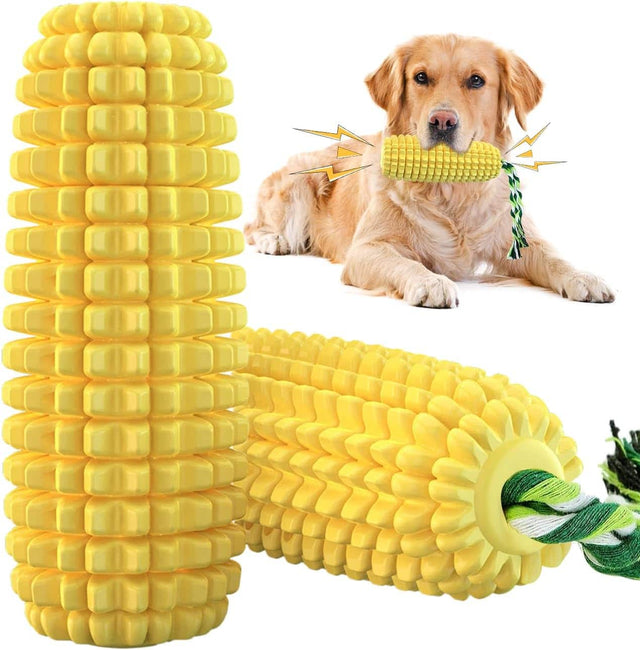 Front. PUPIHOM - Corn Shaped Squeak Durable Rubber Dental Dog Chew Toy With Rope - Yellow.