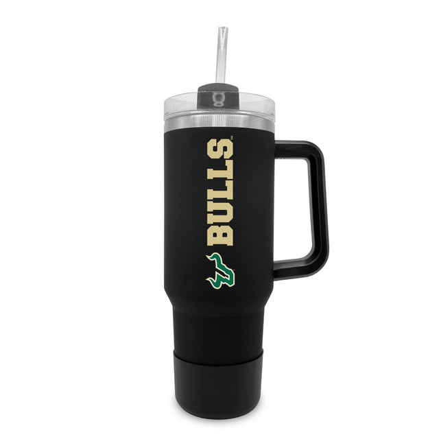 Front. The Fanatic Group - South Florida Bulls 40oz. Stainless Tumbler with Handle & Removable Straw - Black.