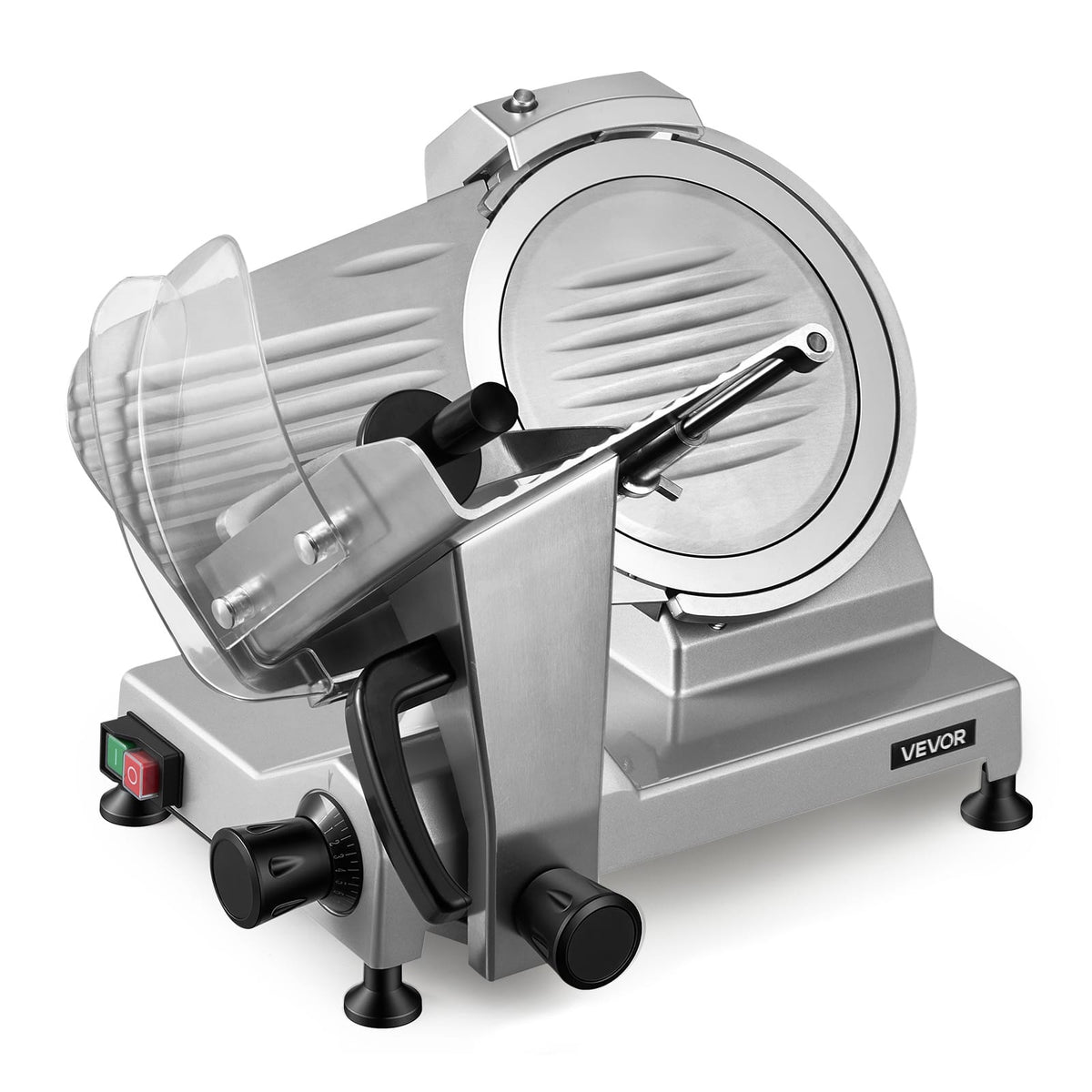 VEVOR - 10" Commercial Meat Slicer, 240W Electric Deli Food Slicer with Carbon Steel Blade, Built-In Sharpener & 0-0.47" - Silver