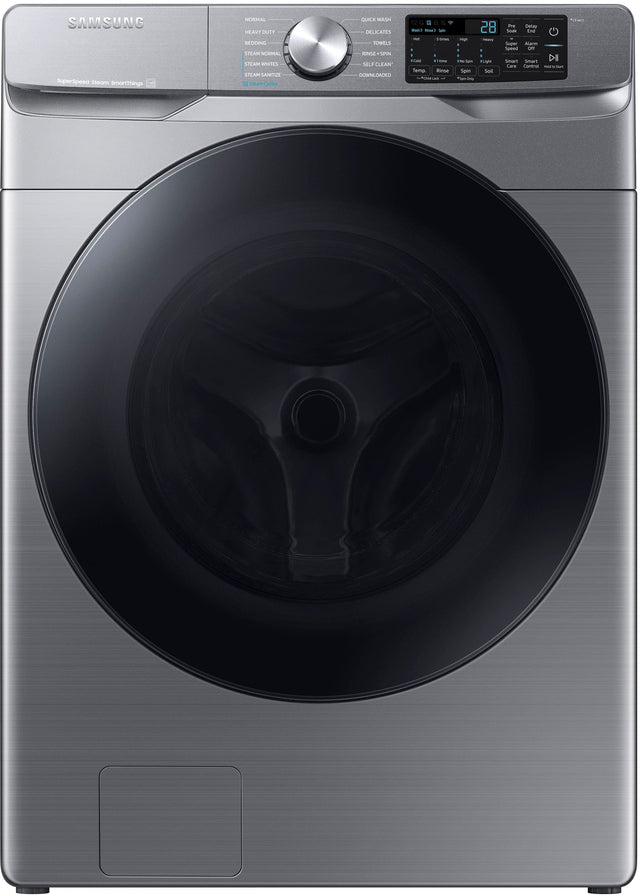 Front. Samsung - 4.5 Cu. Ft. High-Efficiency Stackable Smart Front Load Washer with Steam and Super Speed Wash - Platinum.