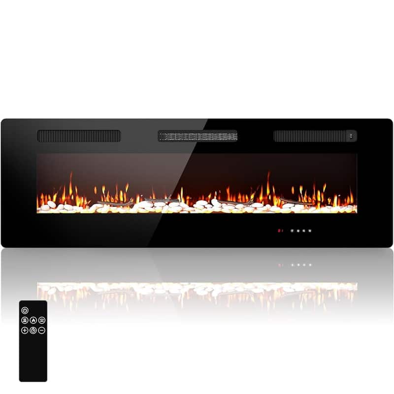 Fehokinch - 60" Electric Fireplace Insert with Timer, 10 Realistic Flame Colors, and Adjustable 700W/1400W Heating - Black